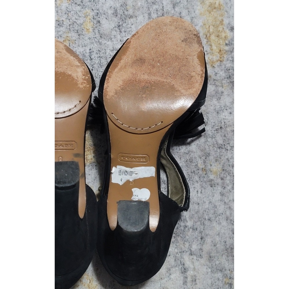Coach Women's‎ Tristen Black Suede Tassel Peep Toe Heel Pumps Size 8 B - Picture 8 of 9